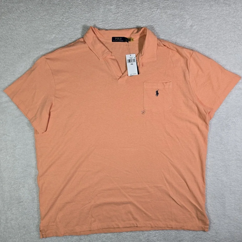 Polo Ralph Lauren Mens 3XB Cotton Linen Johnny Collar Polo Shirt 3XL Big TALL